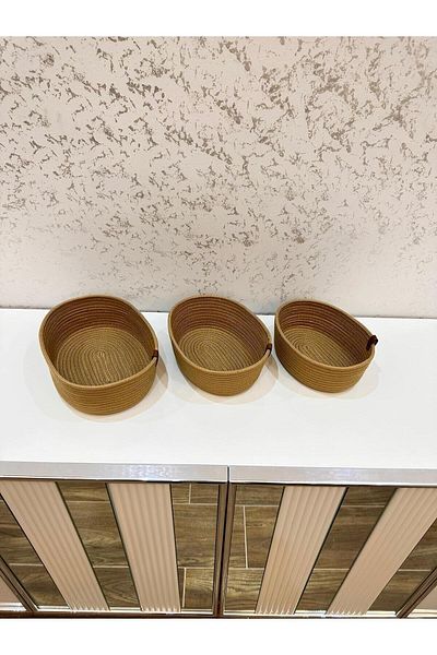 REYGON TEKSTİL wicker OVAL JUTE, 3-Piece HAND-WOVEN BASKET BATHROOM AND KITCHEN ORGANIZER S1