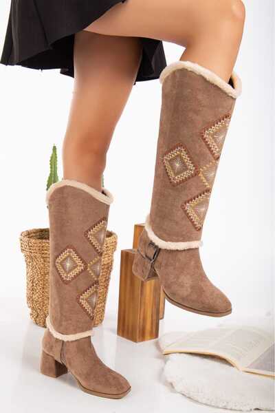 can feta yeni sezon nakışlı kürklü  çizme