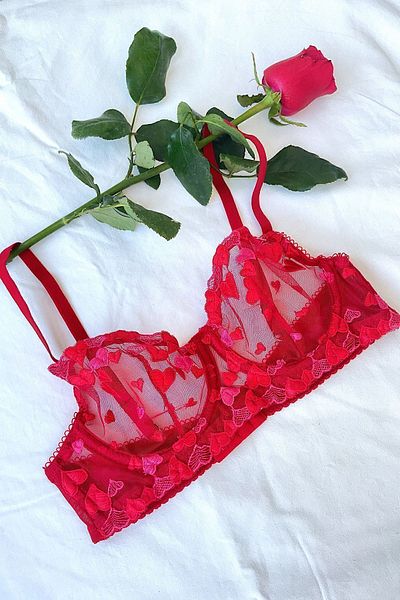 Madame Mercy Red Heart Bralet Set Underwear Set