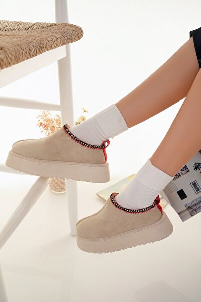 meyra'nın ayakkabıları Kadın Ten Süet Düz Kürklü Mini Yarım Bot