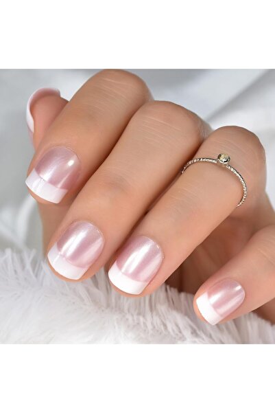 EDA LUXURY BEAUTY 24'lü Inci Saten Pembe Beyaz French Takma Tırnak Lüks Doğal...