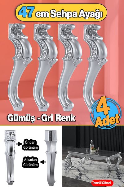 Badem10 Culoare Gri Argintiu 4 Buc Valenta Plastic Picior Masuta de Cafea 47cm Mobila Zigon Ceai Picior Masuta de Cafea