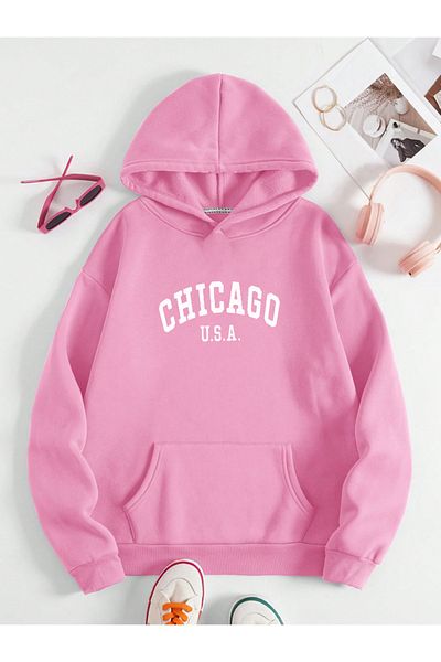 khufu Chicago USA εμπριμέ ροζ κουκούλα Unisex φούτερ - Trend