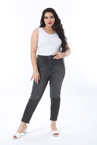 Şans High Waist Lycra Jeans - Large Size, 5 Pockets, Anthracite 65N38281