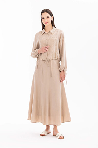 SEÇİL Μπεζ γυναικείο μπουφάν - γιακά πουκάμισο, κουμπί, μοντέλο 1012