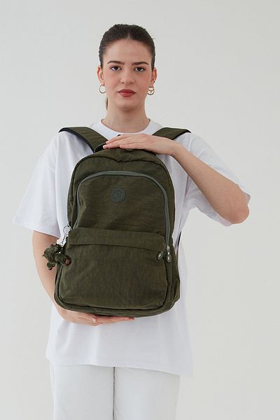 Rosso Collina Unisex Crinkle Waterproof Fabric Large Size Multi-Compartment School and Travel Backpack Rosso Collina Khaki