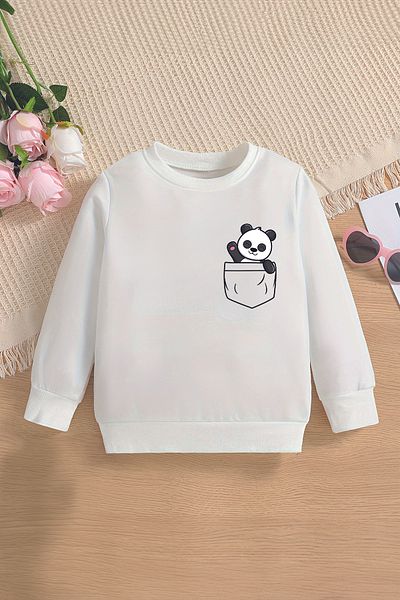 MYADA Hanorac supradimensionat pentru copii cu imprimeu panda - Buzunar premium 12681