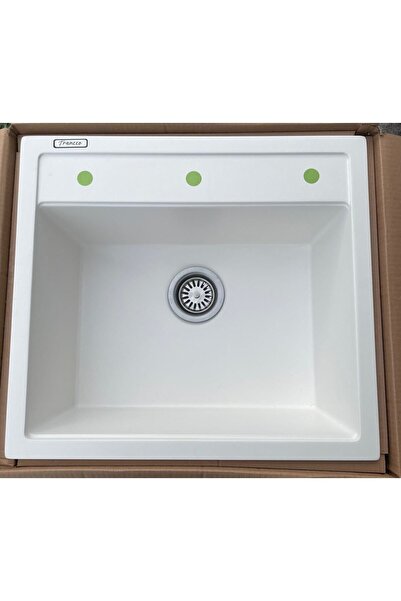 NURKA Granit Evye Beyaz Tek Gözlü Gözlü Mutfak Evyesi 55x50