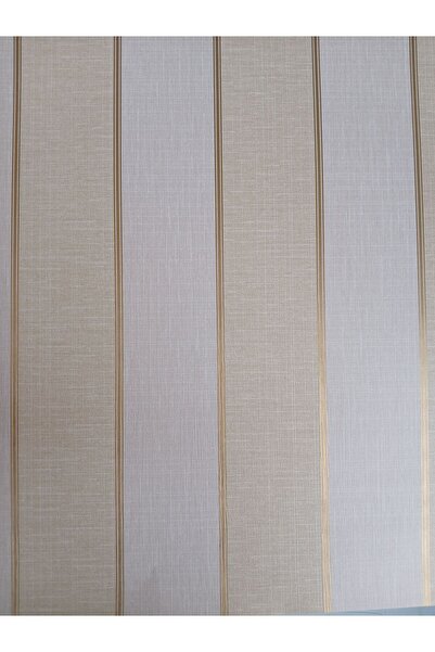KMS HOME Krem Çizgili Gold Detaylı Silinebilir Duvar Kağıdı 5m2