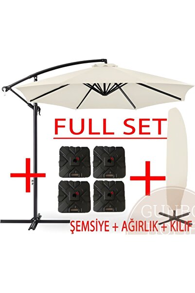 GUNBO HOME 3 Mt 8 Kaburga Full Demir 21 Kg EKRU Bahçe Şemsiyesi Full Set Havu...