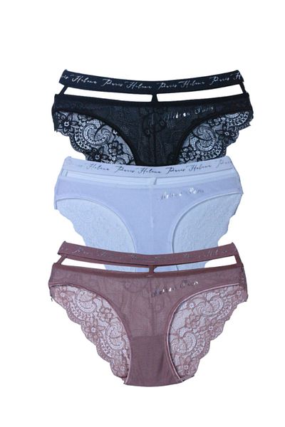 ARONA طقم سراويل بيكيني مكونة من 3 قطع من Sensuale - تصميم أنيق، تفاصيل من التول، أسود، أبيض، سلمون