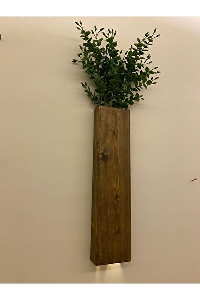 ViraHome Tekli Lüx Ahşap Çiçeklik Peri Ledli Yapay Çiçek Dahil Duvar Dekorasyon Saksılık Ev Hediyesi 40 Cm