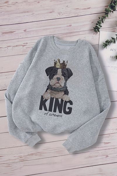 MYADA Детски суитшърт с принт King Dog - голям размер - премиум 12786