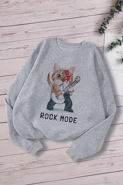 MYADA Детски суитшърт Cat Is Rock Mode Premium Oversize - 13330