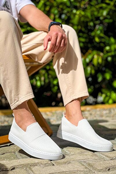 MOGAMS HANNOVER Triko Bağcıksız Esnek Rahat ve Hafif Günlük Spor Casual Erkek Ayakkabı BEYAZ - KBC