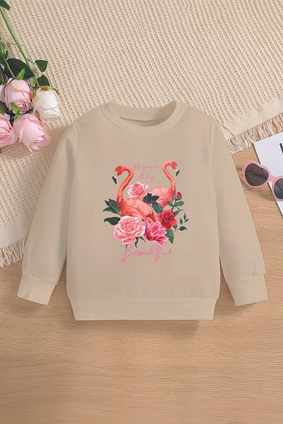 MYADA Premium Double Flamingos Printed Oversize Παιδικό Φούτερ 12683