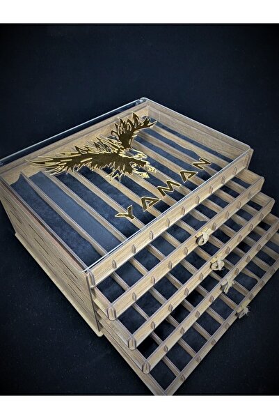 Yaman Hediyelik Kişiye Özel Cam Kapaklı Ahşap Tesbih Koleksiyon Kutusu Hediyelik Yazılı Tespih Kutusu (50 TESBİHLİK)