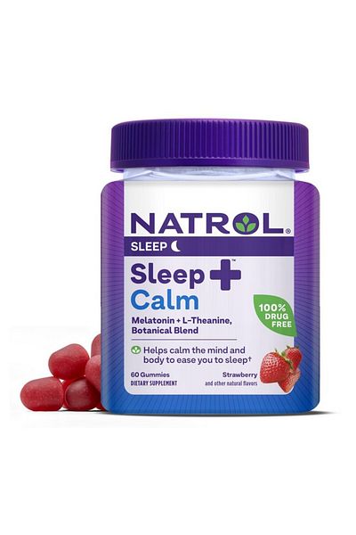 Natrol حلوى جيلاتينية للنوم الهادئة من Sleep+ Melatonin، بنكهة الفراولة، 60 حلوى جيلاتينية، كمية تكفي لمدة 30 يومًا