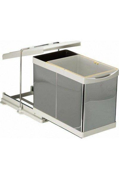almital mobilya aksesuarları furniture accessories Pelikan 21300 Inner Cabinet Trash Can with Rails Stainless Chrome 16+1 lt