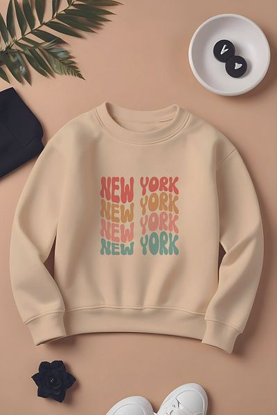 MYADA Boy's Oversize Sweatshirt - Newyork Print, 3 Thread, New Season - 12314