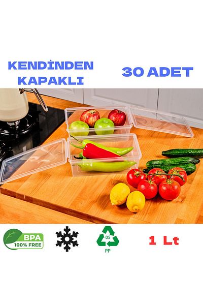 SUPERPUP Storage Container 30 Pieces 1 Liter Freezer with Lid and Lock and Food Non-Breathable 19x13x6 Cm