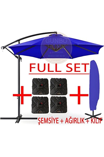 GUNBO HOME 3 MT 8 KABURGA FULL DEMİR 21 KG MAVİ BAHÇE ŞEMSİYESİ FULL SET HAVU...