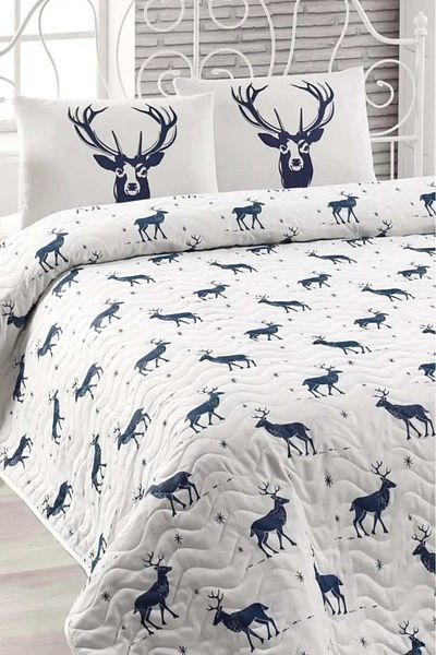 Eponj Home Egyszemélyes steppelt ágytakaró szett Deer sötétkék