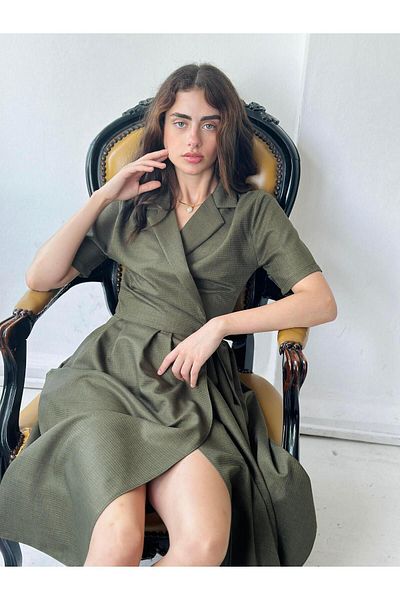 Retrobird Γυναικείο Μίντι Φόρεμα Χακί Lady με διπλό στήθος