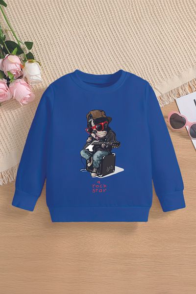 MYADA Детски суитшърт Premium Oversize с щампа на куче Rockstar - 12703