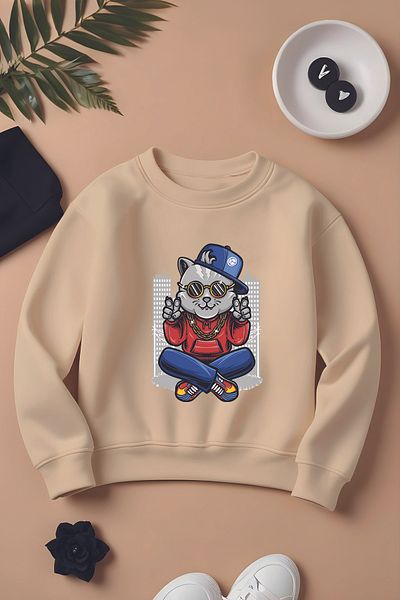 MYADA Φούτερ για αγόρι Oversize - Rich Cat Printed, Model 11071
