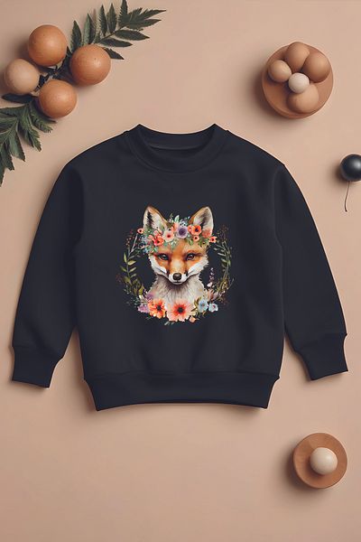 MYADA Детски суитшърт Oversize за нов сезон - сладък принт с лисица, 3 прежди - 12401