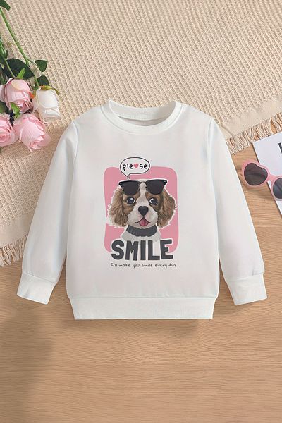 MYADA Hanorac supradimensionat pentru fete - Premium Smile Dog Printed, 12701