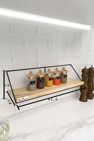 ViraHome Masif Doğal Ahşap Duvar Rafı Kitaplık Terek Mutfak Rafı Dekoratif Raf