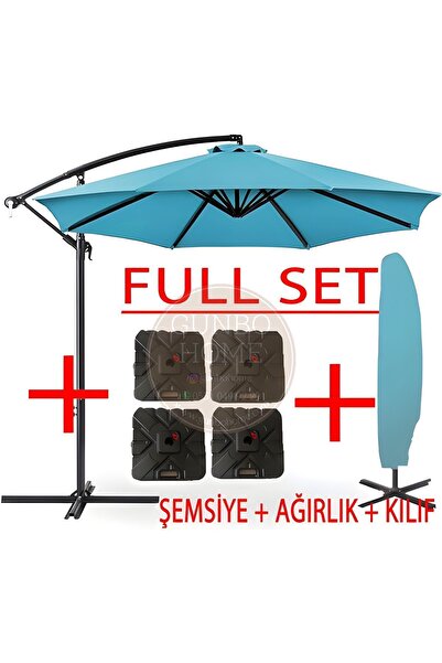 GUNBO HOME 3 Mt 8 Kaburga Full Demir 21 Kg TURKUAZ Bahçe Şemsiyesi Full Set H...