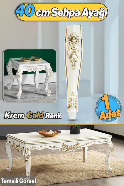 Badem10 Picior de masă de cafea din plastic Rosa 40 cm Crem Aur Culoare Picior mijlociu Masă de cafea combinată Mobilier Picioare de masă Aur