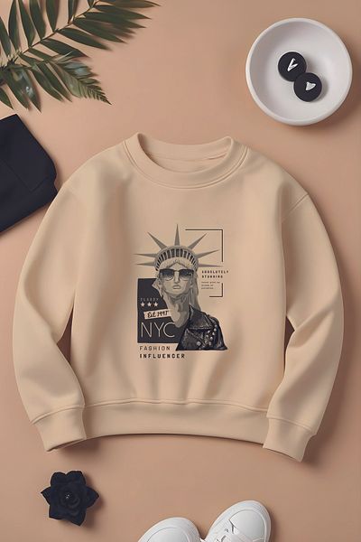 MYADA Newyork Oversize Boy's Sweatshirt - 3 Thread, New Season, Free Patterned 12394
