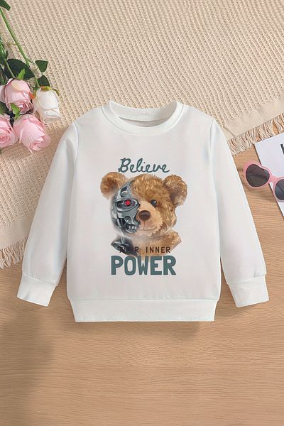 MYADA Hanorac supradimensionat premium pentru copii cu imprimeu Power Bear - 12687