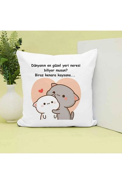 GünayStore Do You Know Where is the Most Beautiful Place in the World? Mochi Cat Printed Pillow with... written on the side