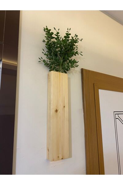 ViraHome Tekli Lüx Ahşap Çiçeklik Peri Ledli Yapay Çiçek Dahil Duvar Dekorasyon Saksılık Ev Hediyesi 40 Cm