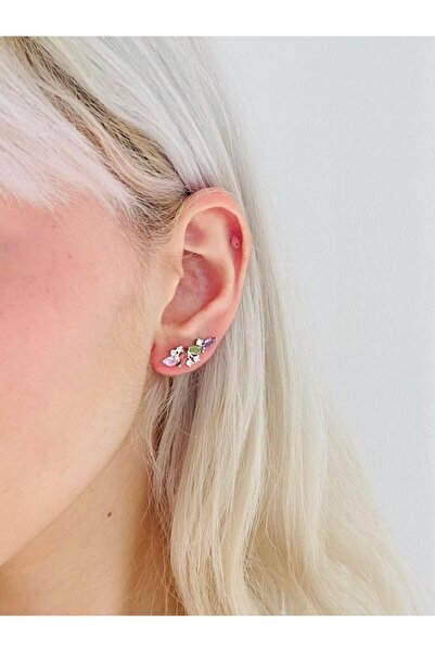 Retrobird Tekli Pirinç ve Zirkon Taşlı Küpe Kadın Gümüş