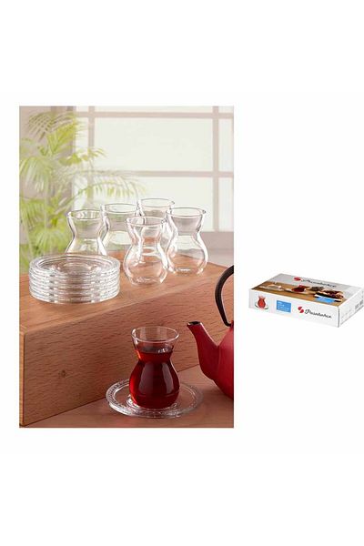 Paşabahçe Glass Tea Set, 6 Persons, 12 Pieces, Transparent, 140 cc