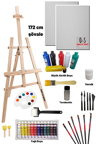 O&S Oyun ve Sanat Eğlen-Üret Lüks Resim Başlangıç Seti 3-şövale (şövalye), Tuval (tual Seti), Ressam Akrilik Yağlı Boya Seti
