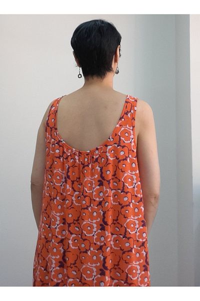 Mertcan Butik Orange Patterned - Gathered Back Strap Viscose Dress