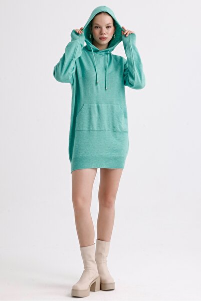 MD trend Kangaroo Pocket Hooded Long Oversize Knitwear Women's Dress Tunic