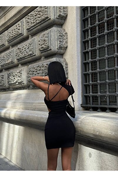 MY DEPO Μίνι Φόρεμα με ένα μανίκι - Παγιέτα στο στήθος Χαμηλό κούρεμα