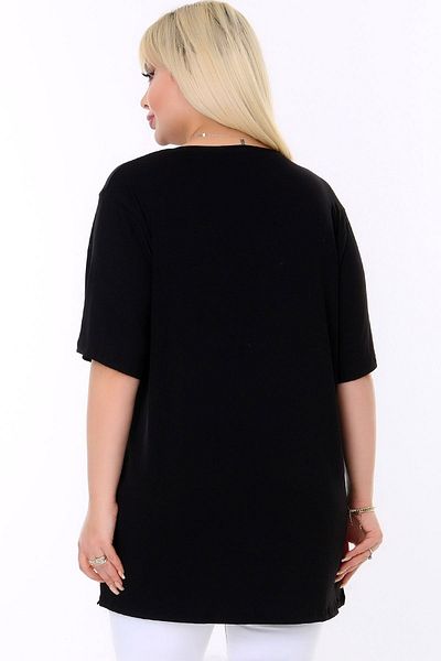 Kheos Round Neck Double Color Blocking Bias Striped Chest Sequin Sequin Detailed Short Sleeve Comfortable Plus Size Blouse