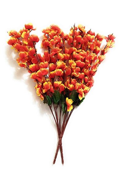 Nettenevime Yapay Çiçek Bahardalı Japon Kiraz Çiçeği 7 Dallı 57cm Turuncu