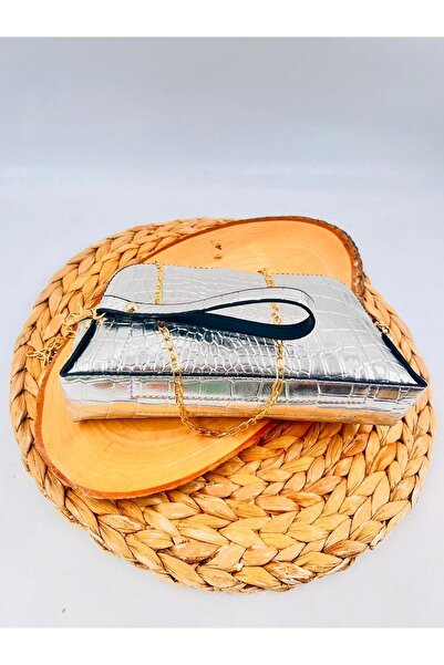 ONSTAR BAGS Hand Bag Chain Cross Strap Silver Crochet Pattern Bag