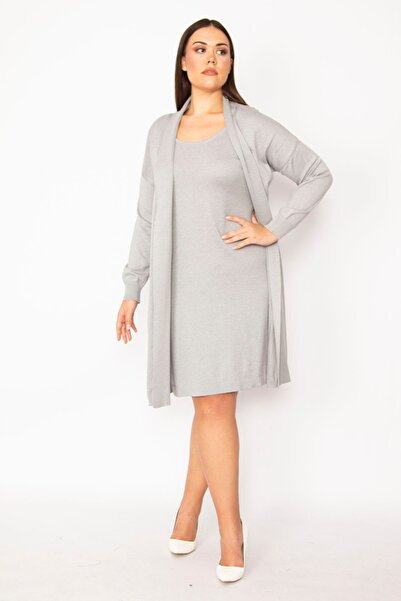 Şans Cardigan rochie gri față de mărime mare pentru femei 65n19811