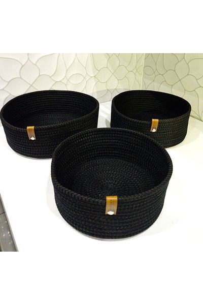 Antioch Art And Design Wicker Bathroom Makeup Sock Towel Organizer - Multi-purpose Triple Black Basket Organizer